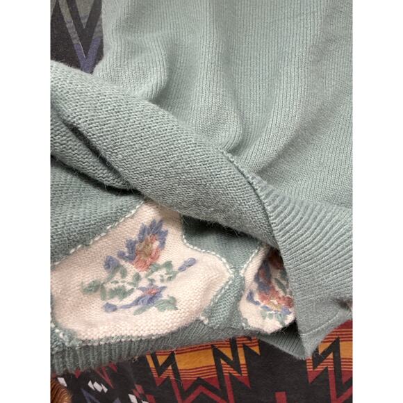 Alfred Dunner Sweater Floral Mint Harlequin Embroidery Petite Large Grandma - Picture 6 of 7